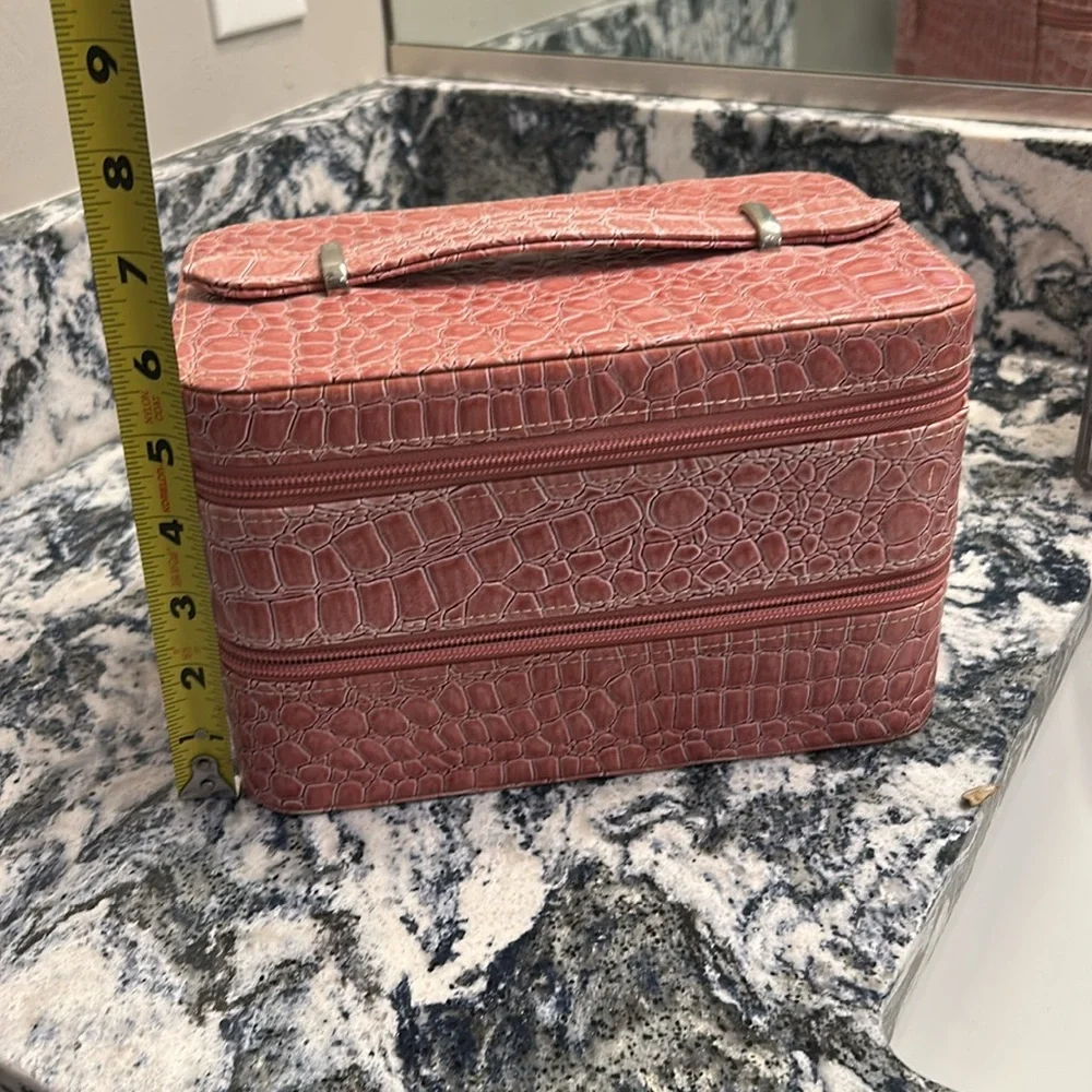 Pink Crocodile Embossed Vanity Case